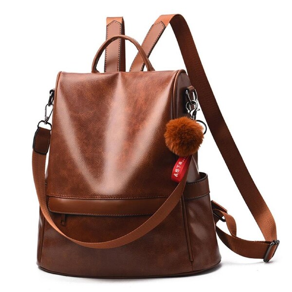 Nevenka Women Backpack PU Leather Anti-theft Casual Fashion Shoulder Bag-Brown