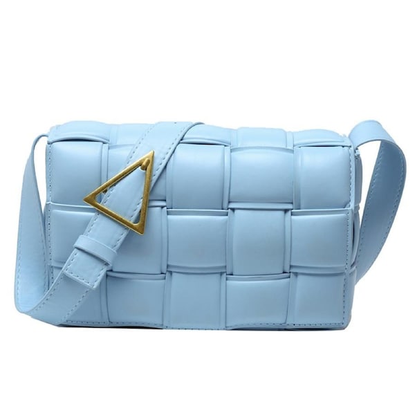 Nevenka PU Woven Crossbody Handbag for Women Small Shoulder Square Bag-Blue