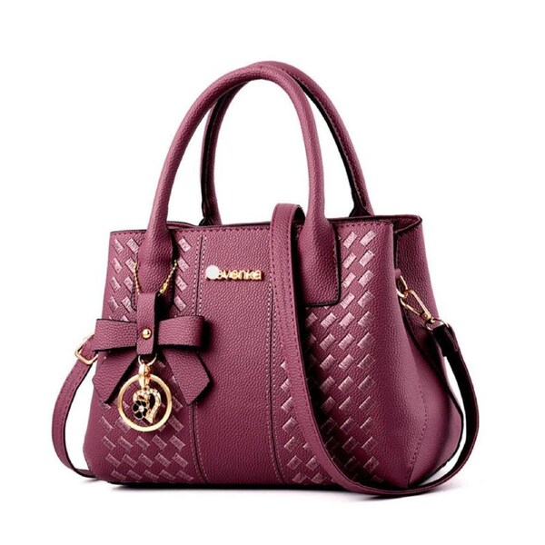 Nevenka Fashion Womens PU Leather Embroidered Handbags Shoulder Tote Bags-Purple