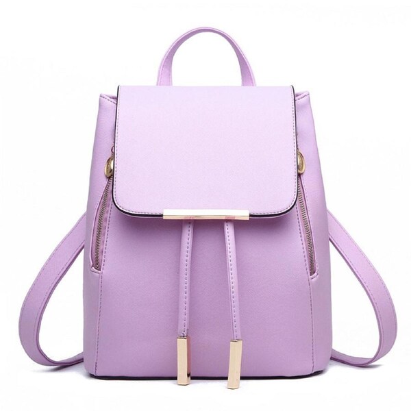 Nevenka Fashion PU Leather Women Backpack Anti-theft Travel Bag-Taro Purple