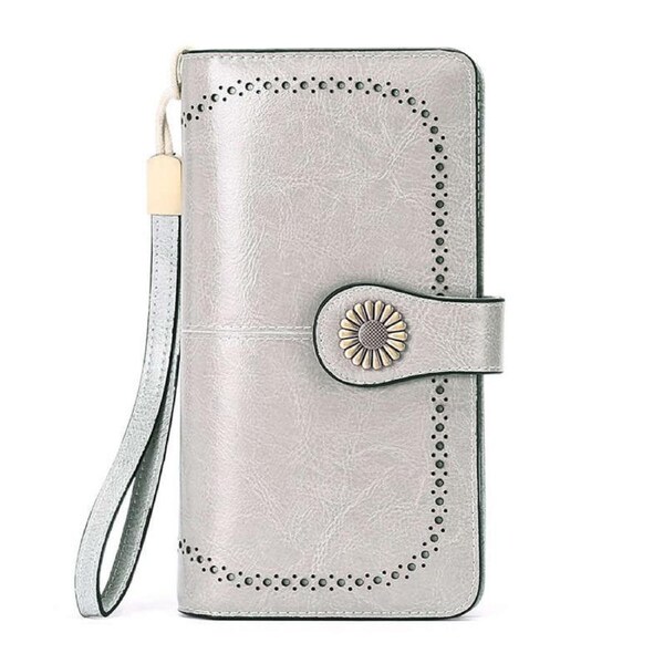 Nevenka Women Leather Credit Card Holder with RFID Blocking Large Capacity Wallets-LightGrey