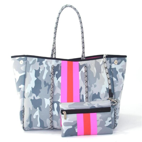 Nevenka Neoprene Tote Bag with Small Zipper Bag for Women Beach Traveling-15