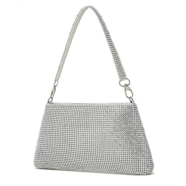 Nevenka Rhinestone Clutch Purses for Women Bling Evening Bag-Silver
