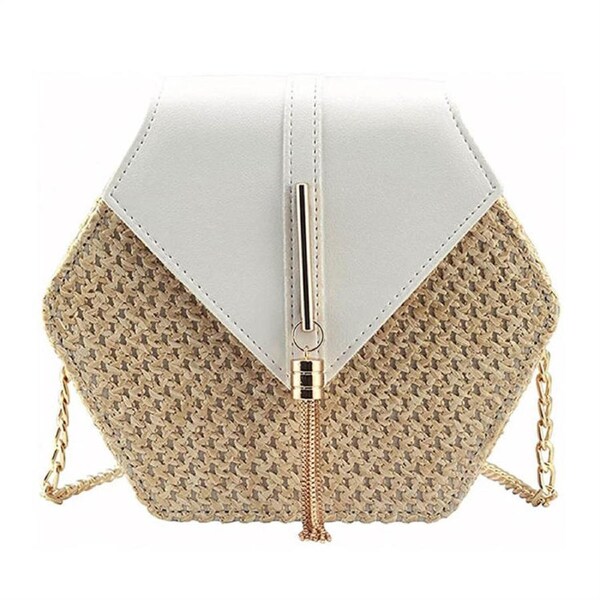 Nevenka Womens Crossbody Cute Straw Shoulder Bag-White