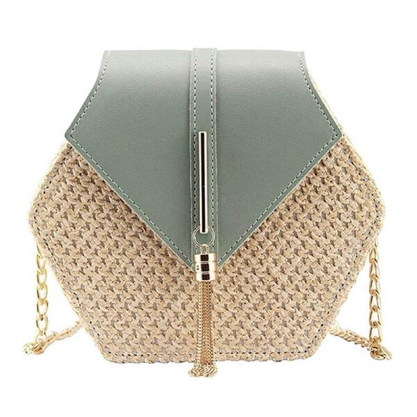 Nevenka Womens Crossbody Cute Straw Shoulder Bag-Green