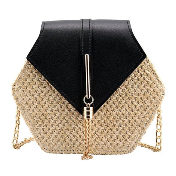 Nevenka Womens Crossbody Cute Straw Shoulder Bag-Black