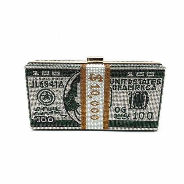 Nevenka Crystal Dollars Shape Cash Clutch Purses for Women-Green