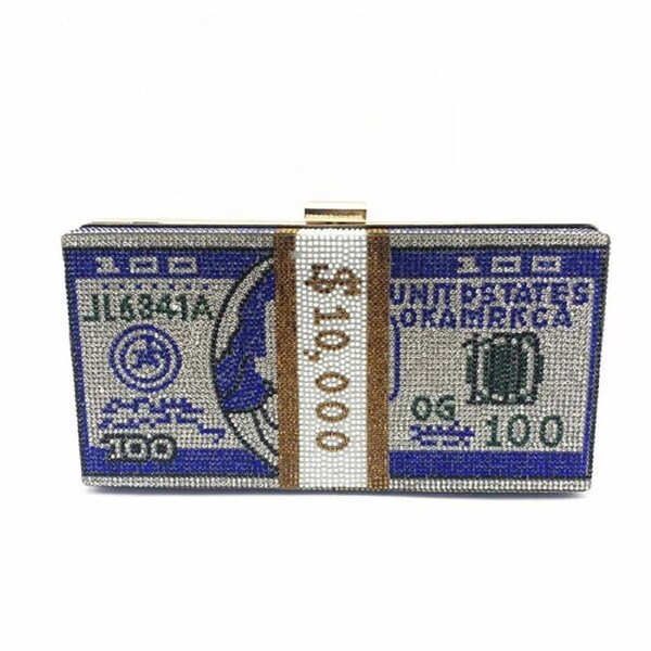 Nevenka Crystal Dollars Shape Cash Clutch Purses for Women-Blue