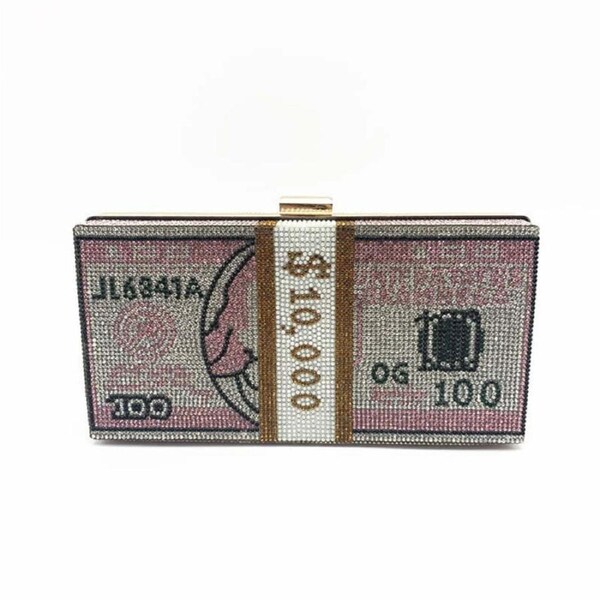 Nevenka Crystal Dollars Shape Cash Clutch Purses for Women-Pink