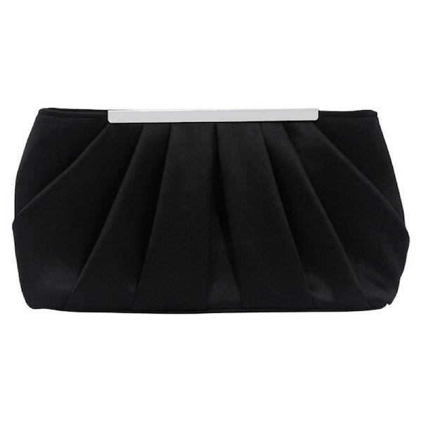 Nevenka Clutch Evening Bag Elegant Pleated Satin Simple Classy Purse-Black