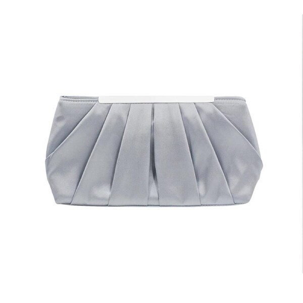 Nevenka Clutch Evening Bag Elegant Pleated Satin Simple Classy Purse-Silver