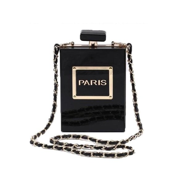 Nevenka Womens Acrylic Paris Perfume Shaped Clutch Evening Banquet Handbag-Black