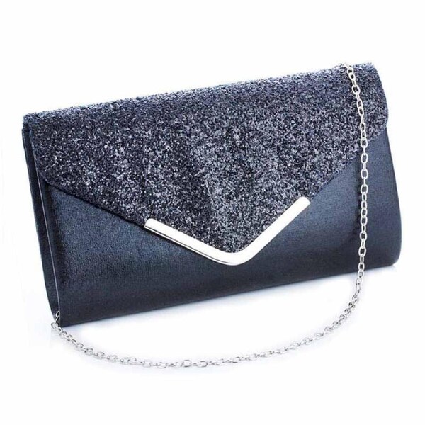 Nevenka Women Evening Envelope Clutch Prom Sequin Shoulder Cross Body Bag-Black