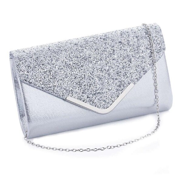Nevenka Women Evening Envelope Clutch Prom Sequin Shoulder Cross Body Bag-Silver