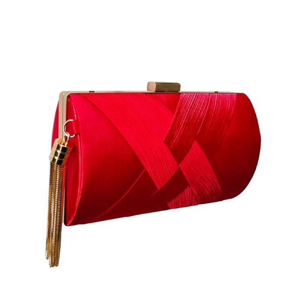Nevenka Womens Evening Clutch Bag Stain Fabric Bridal Purse For Wedding Prom Night Party-Red