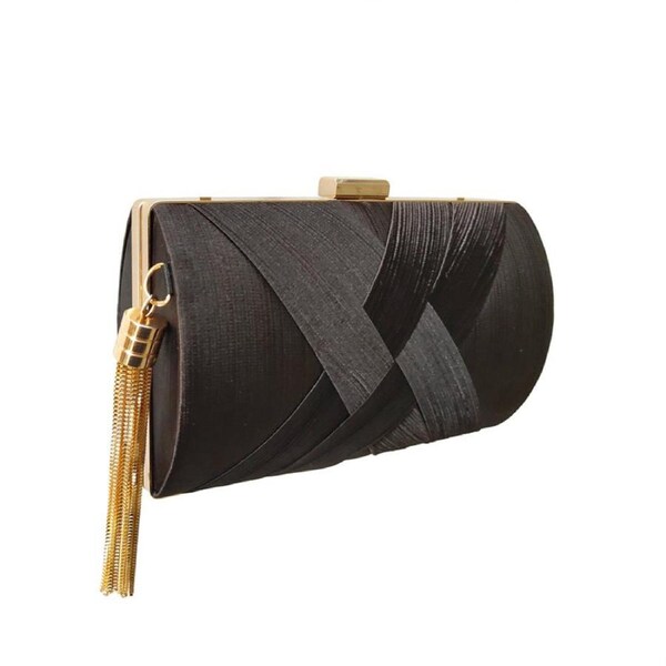 Nevenka Womens Evening Clutch Bag Stain Fabric Bridal Purse For Wedding Prom Night Party-Black