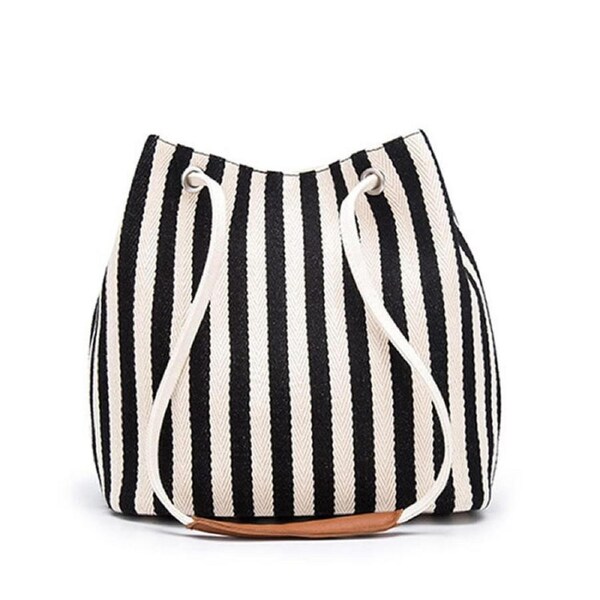 Nevenka Womens Canvas Shoulder Bag Commuter Stripes Handbags-Black