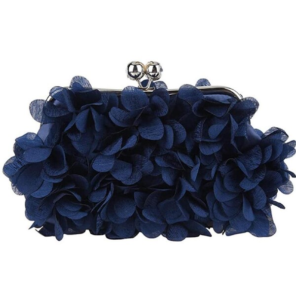 Nevenka Clutch Evening Bags Floral Appliques Crossbody Bag For Women-Blue