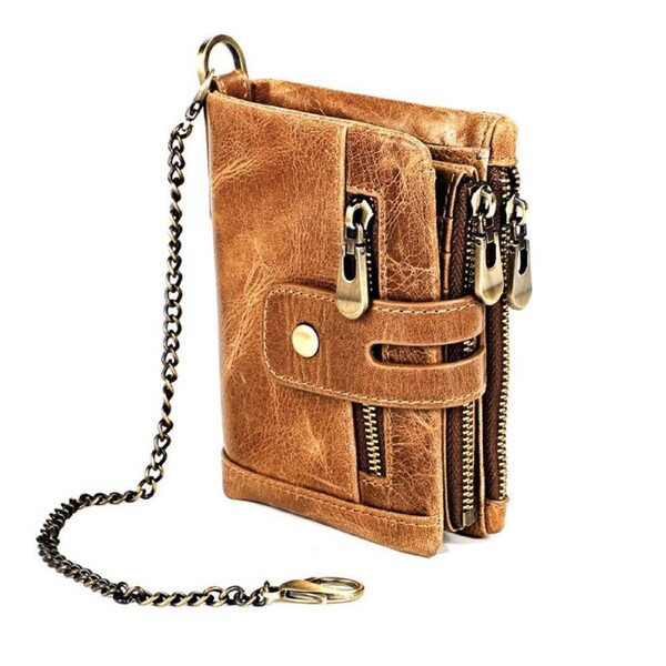 Nevenka Vintage Womens RFID Blocking Leather Wallet Small Chain-Brown