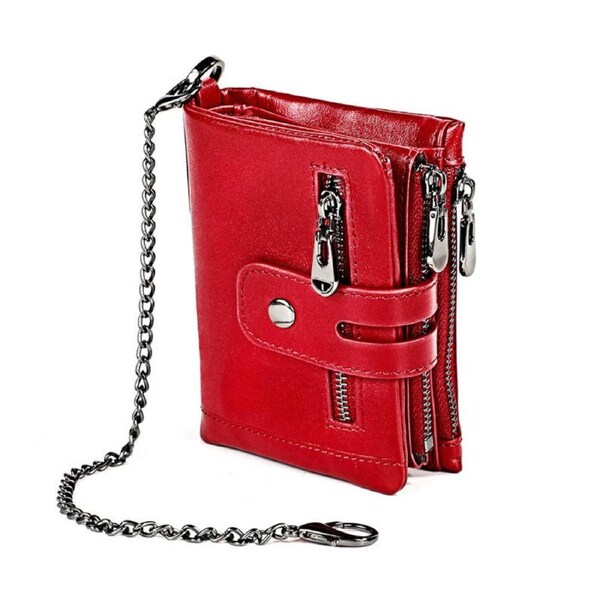 Nevenka Vintage Womens RFID Blocking Leather Wallet Small Chain-Red