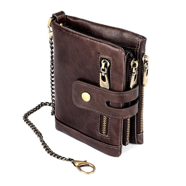 Nevenka Vintage Womens RFID Blocking Leather Wallet Small Chain-Coffee