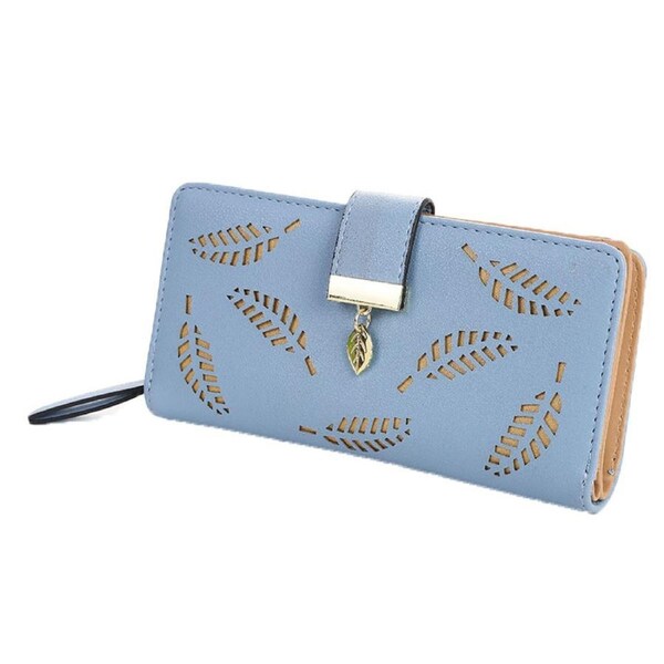 Nevenka Womens Long Leaf Bifold Wallet Leather Zipper Buckle Elegant Clutch-Blue