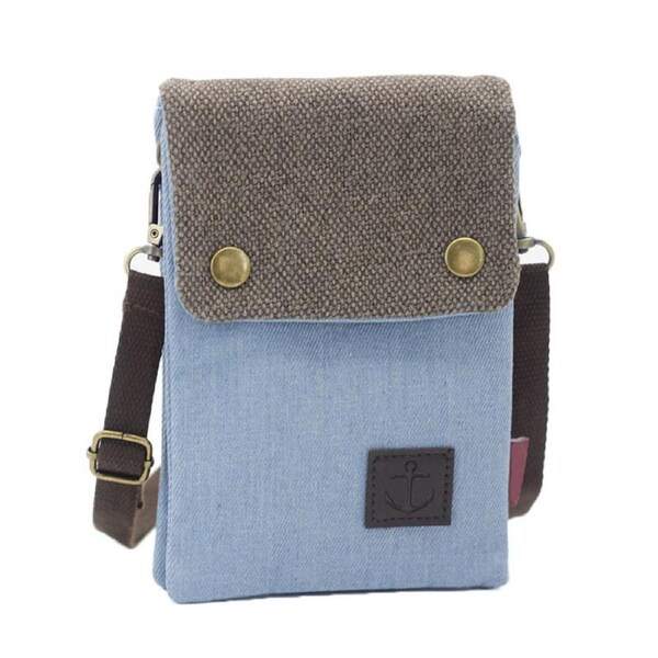 Nevenka Small Crossbody Cellphone Bag with Shoulder Strap Denim Canvas Wallets-LightBlue
