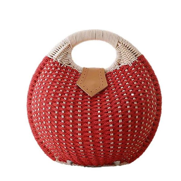 Nevenka Women Shell Shape Straw Bag Woven Beach Handbags-Red