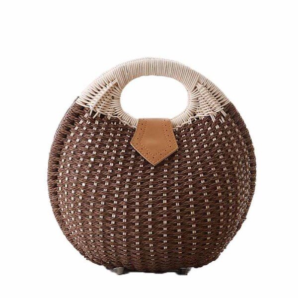 Nevenka Women Shell Shape Straw Bag Woven Beach Handbags-Brown