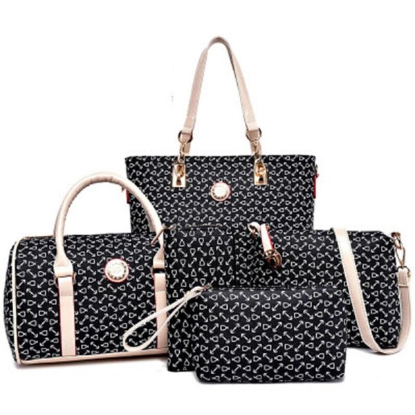 Nevenka 6 Pcs Women Handbag Set PU Leather Multi purpose Shoulder Bag-Black