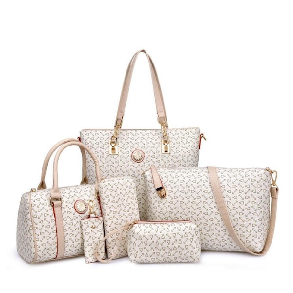 Nevenka 6 Pcs Women Handbag Set PU Leather Multi purpose Shoulder Bag-White