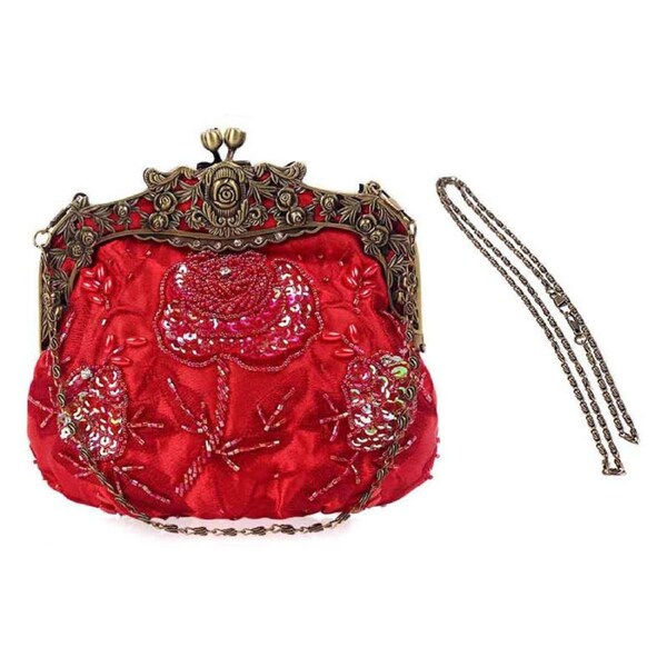 Nevenka Womens Beaded Party Clutch Vintage Rose Purse-Red