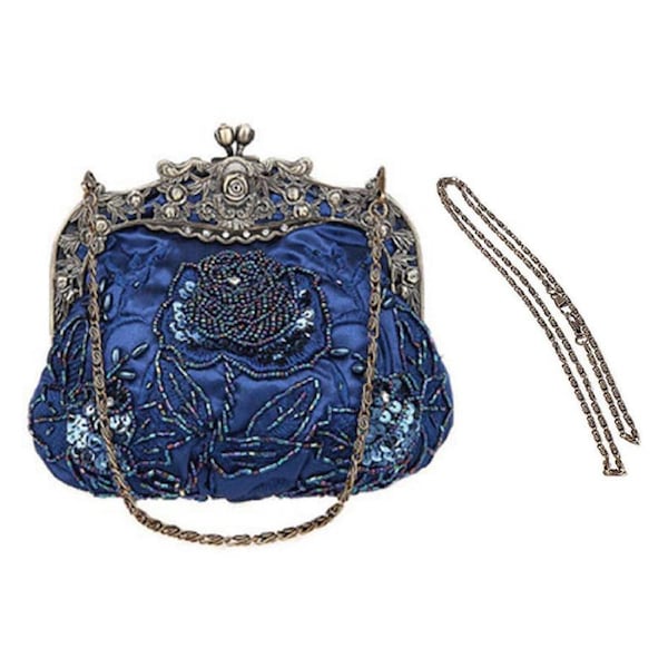 Nevenka Womens Beaded Party Clutch Vintage Rose Purse-Blue