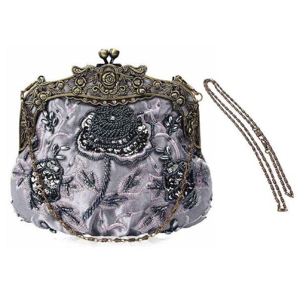 Nevenka Womens Beaded Party Clutch Vintage Rose Purse-Grey