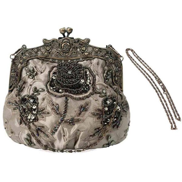 Nevenka Womens Beaded Party Clutch Vintage Rose Purse-Mine Green