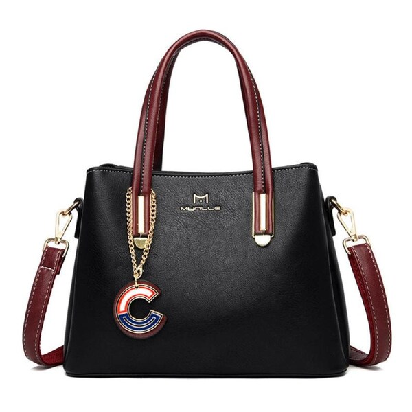 Nevenka Womens Leather Shoulder Tote Bag Handbags With Zipper-Black