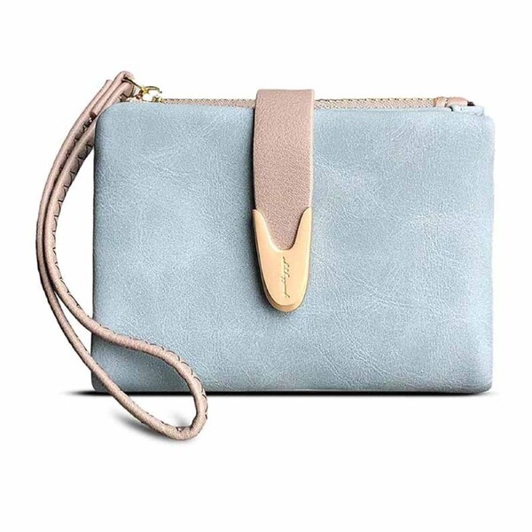Nevenka Womens Small Wallet Bifold Zipper Card Holder-Blue