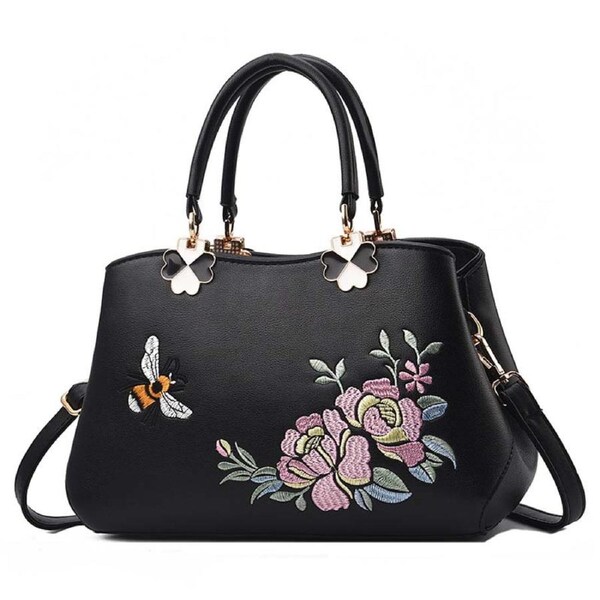 Nevenka Women Satchel Bags Crossbody Embroidery Handbags-Black
