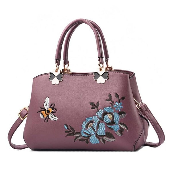 Nevenka Women Satchel Bags Crossbody Embroidery Handbags-Purple