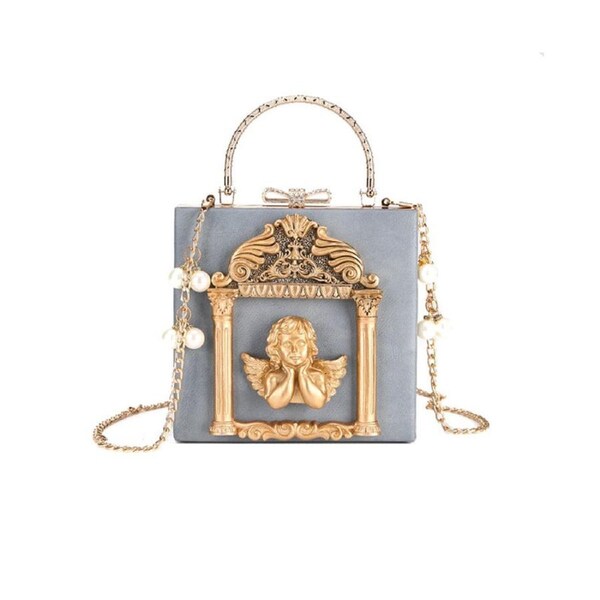 Nevenka Womens Angel Embossed Clutch Evening Bag Bowknot Crossbody Purse-Blue