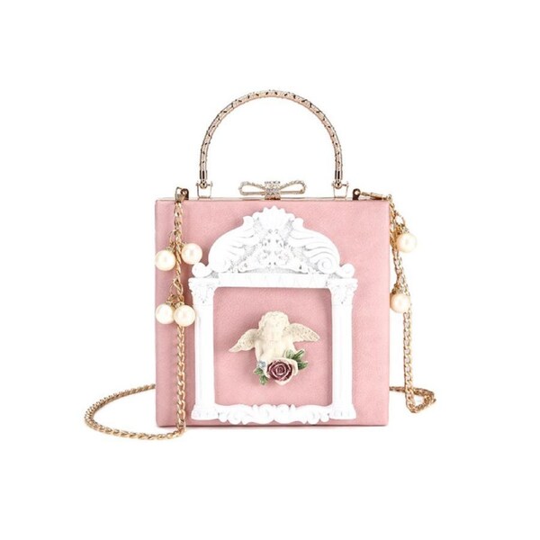 Nevenka Womens Angel Embossed Clutch Evening Bag Bowknot Crossbody Purse-Pink
