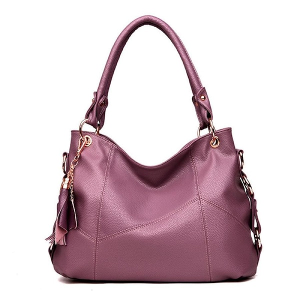 Nevenka Women PU Leather Handbag Large Capacity Satchel With Shoulder Strap-Purple