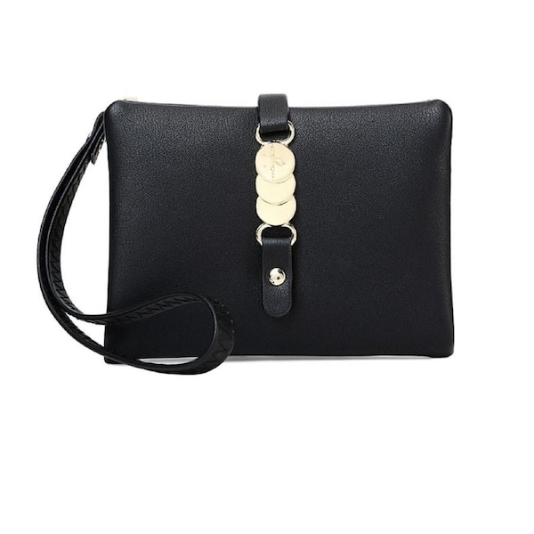 Nevenka Womens Wallets Small Rfid Bifold Change Purse with Wrist Strap-Black