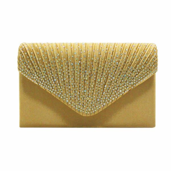 Nevenka Ladies Frosted Satin Evening Clutch Rhinestones Crossbody Bag-Gold