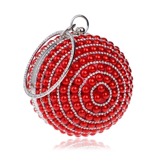 Nevenka Womens Evening Bag Round Ball Wedding Handbag Artificial Pearl Purse-Red