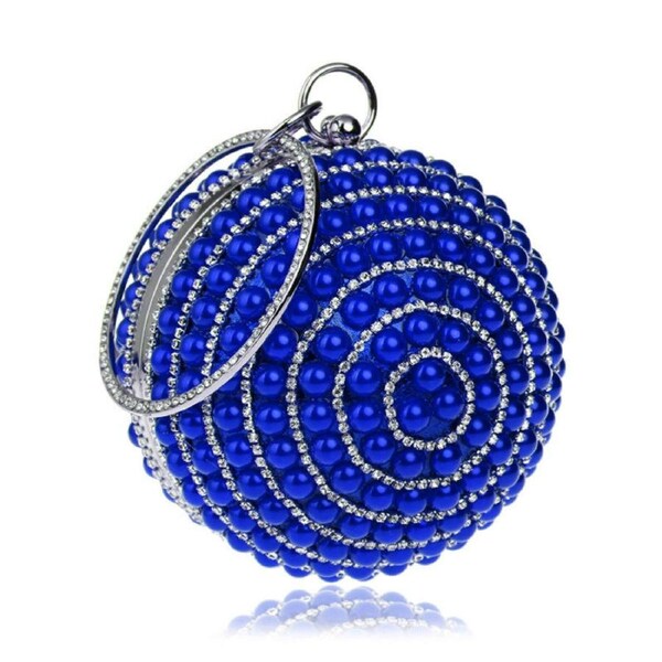 Nevenka Womens Evening Bag Round Ball Wedding Handbag Artificial Pearl Purse-Blue