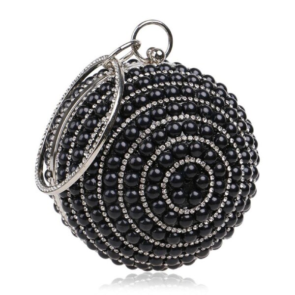 Nevenka Womens Evening Bag Round Ball Wedding Handbag Artificial Pearl Purse-Black