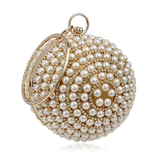 Nevenka Womens Evening Bag Round Ball Wedding Handbag Artificial Pearl Purse-Gold