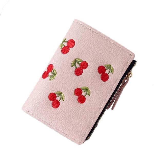 Nevenka Women Cute Small Wallet Cherry Pattern Card Holder-Pink