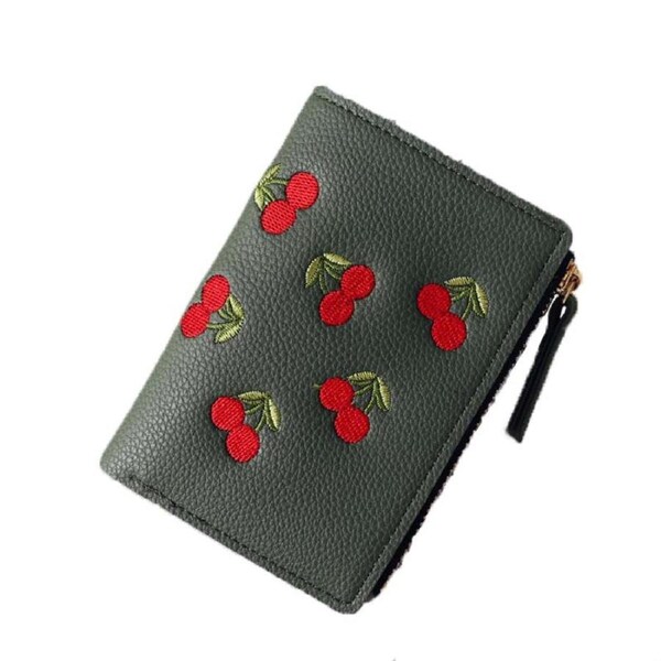 Nevenka Women Cute Small Wallet Cherry Pattern Card Holder-Green